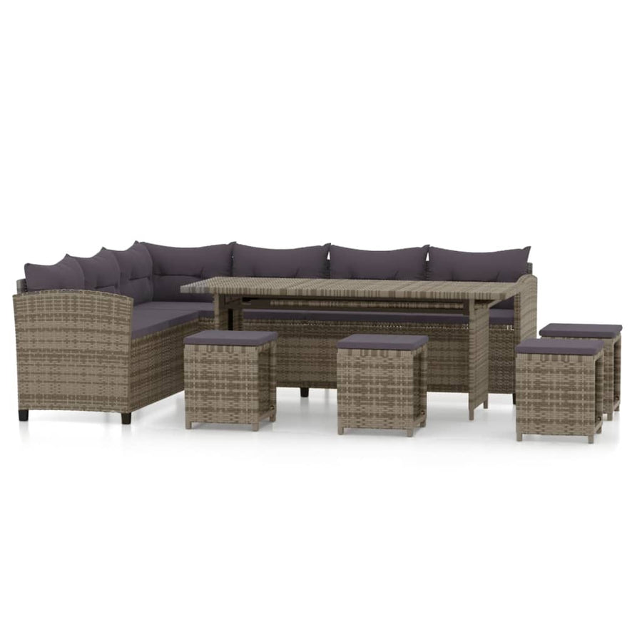 -Delige Loungeset Met Kussens Poly Rattan Grijs 6