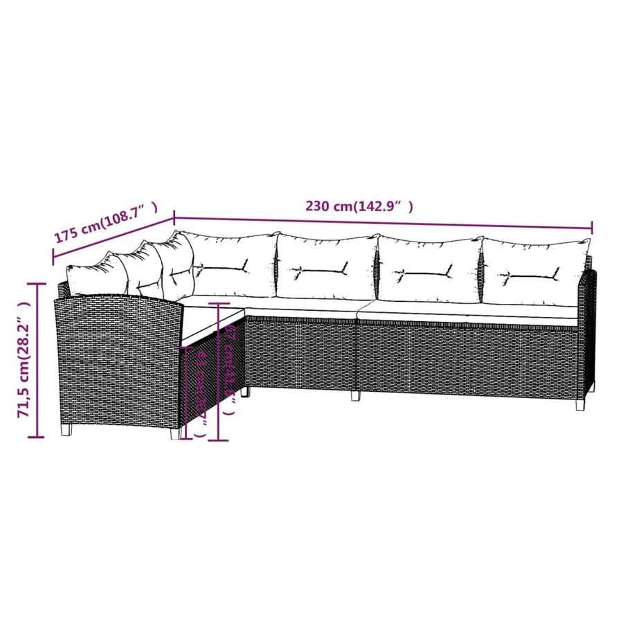 -Delige Loungeset Met Kussens Poly Rattan Grijs 6