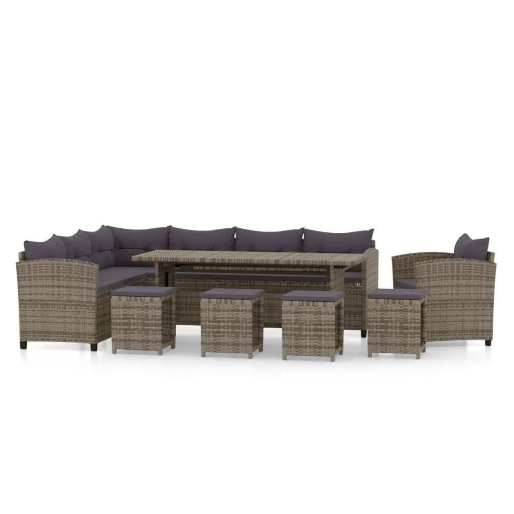 -Delige Loungeset Met Kussens Poly Rattan Grijs 7