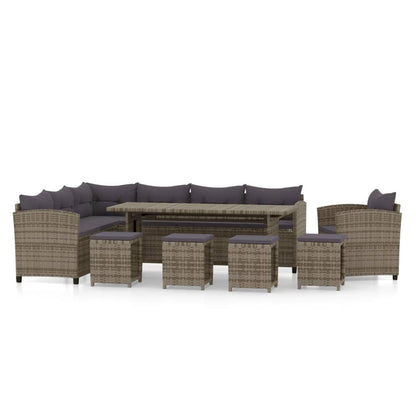 -Delige Loungeset Met Kussens Poly Rattan Grijs 7