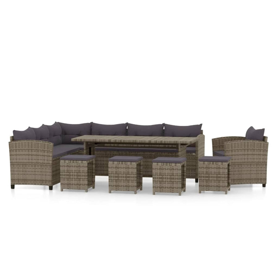 -Delige Loungeset Met Kussens Poly Rattan Grijs 7