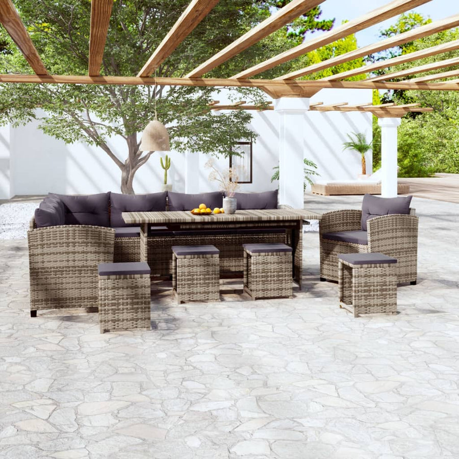 -Delige Loungeset Met Kussens Poly Rattan Grijs 7