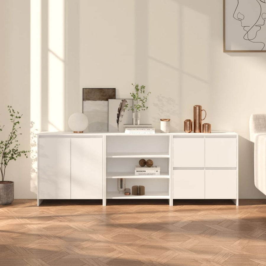3098073  3 st. Dressoirs bewerkt hout wit (809737+809755+809764)