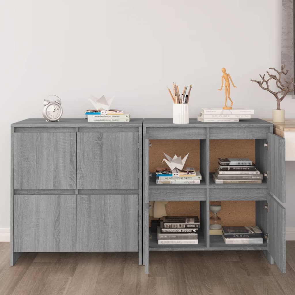 Dressoirs 2 st 70x41x75 cm bewerkt hout grijs sonoma eikenkleur