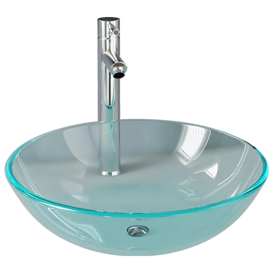 Wastafel met kraan en pop-up afvoer gehard glas transparant Doorzichtig Chroomkleurige kraan