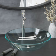 Washbasin with tap and pop-up drain tempered glass transparent