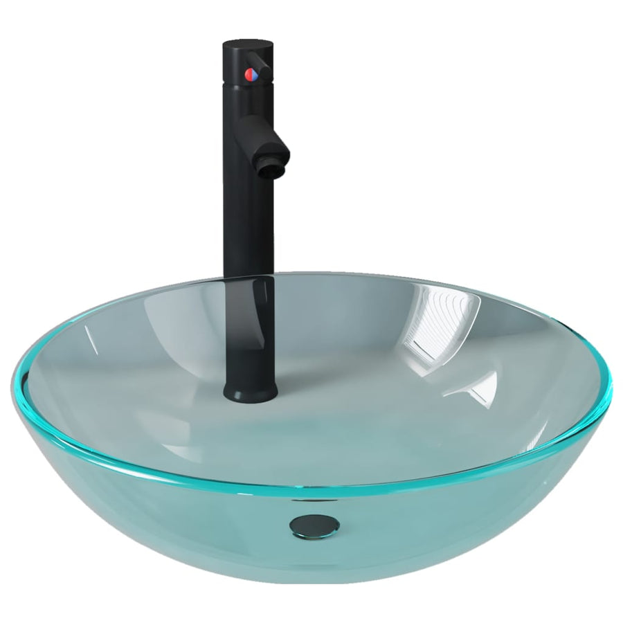 Wastafel Met Kraan En Pop-Up Afvoer Gehard Glas Transparant