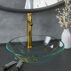 Washbasin with tap and pop-up drain tempered glass transparent