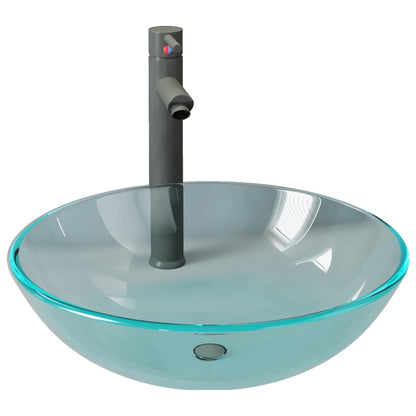 Wastafel met kraan en pop-up afvoer gehard glas transparant