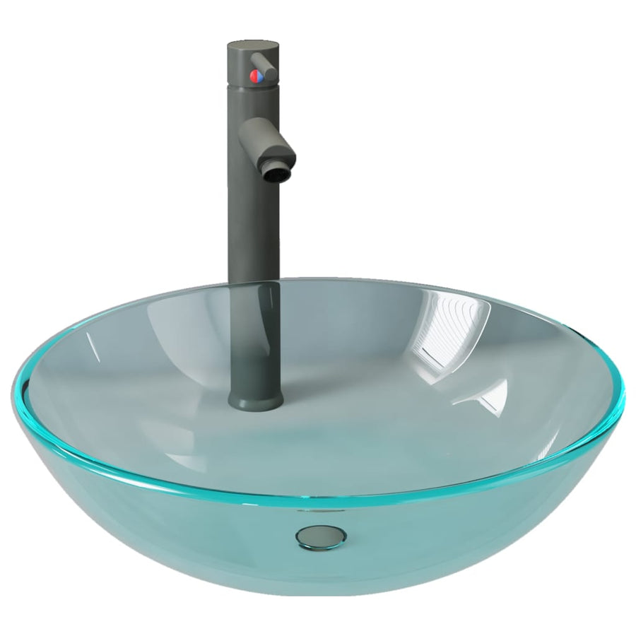 Wastafel met kraan en pop-up afvoer gehard glas transparant