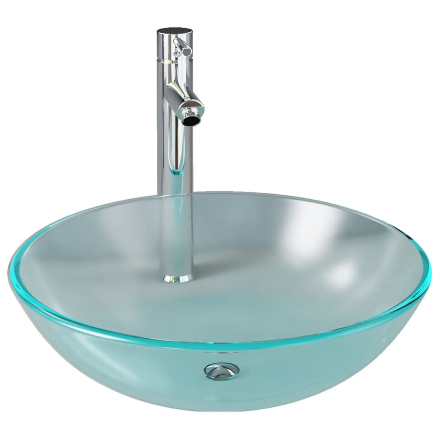 Wastafel Met Kraan En Pop-Up Afvoer Mat Gehard Glas