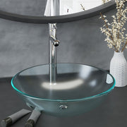Washbasin with faucet and pop-up drain matte tempered glass
