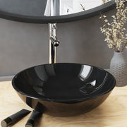 Basin with tap and pop-up waste tempered glass black