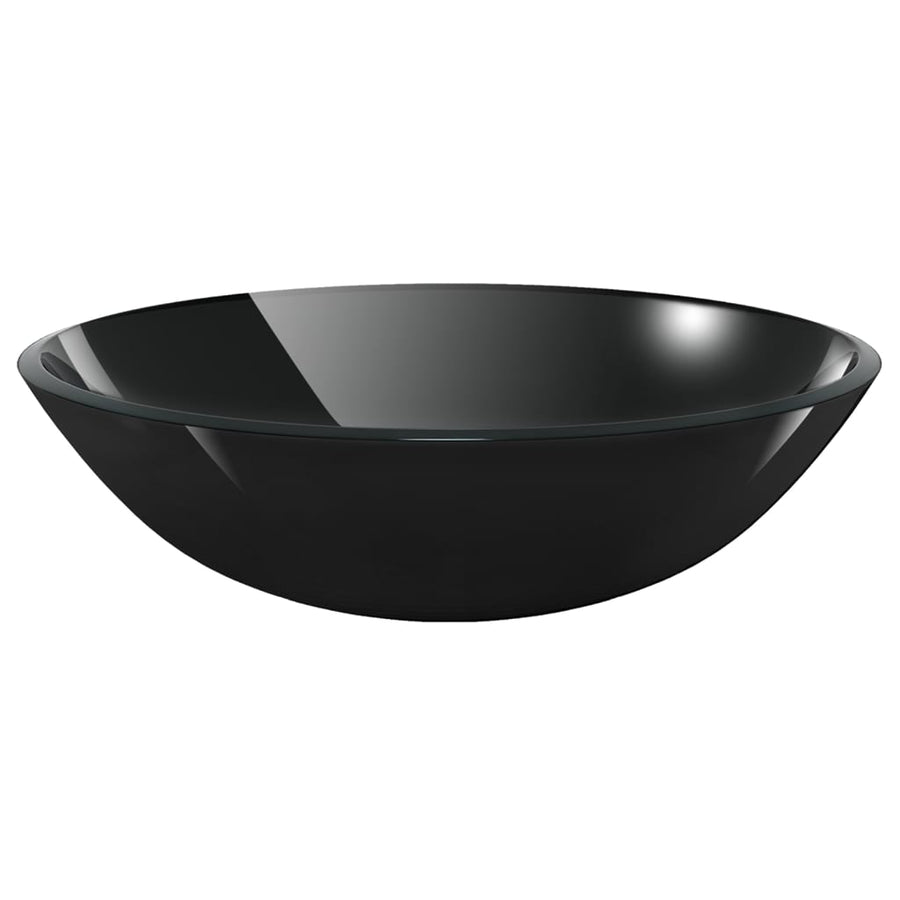 Wastafel Met Kraan En Pop-Up Afvoer Gehard Glas Zwart