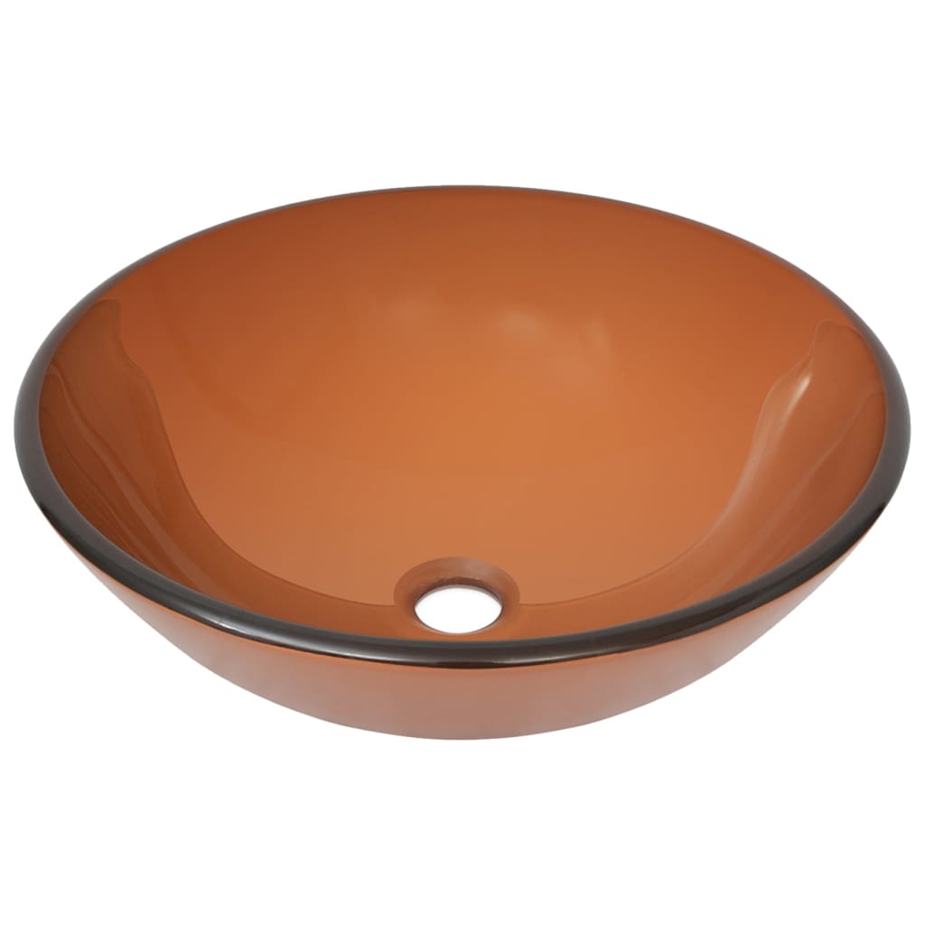 Wastafel met kraan en pop-up afvoer gehard glas bruin Bruin Zwarte kraan