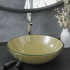 Washbasin with tap and pop-up drain, tempered glass, gold-colored