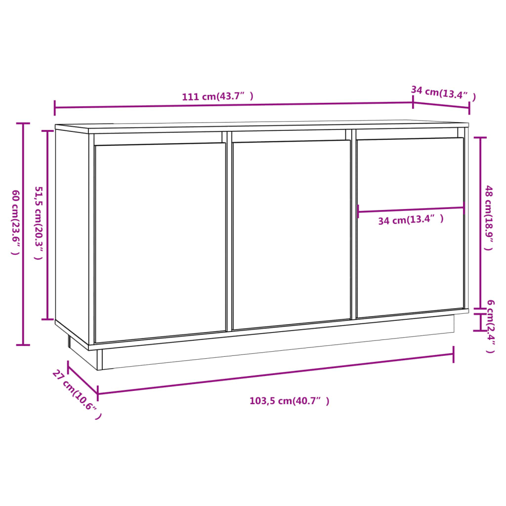 Dressoir X34X60 Cm Massief Grenenhout Wit
