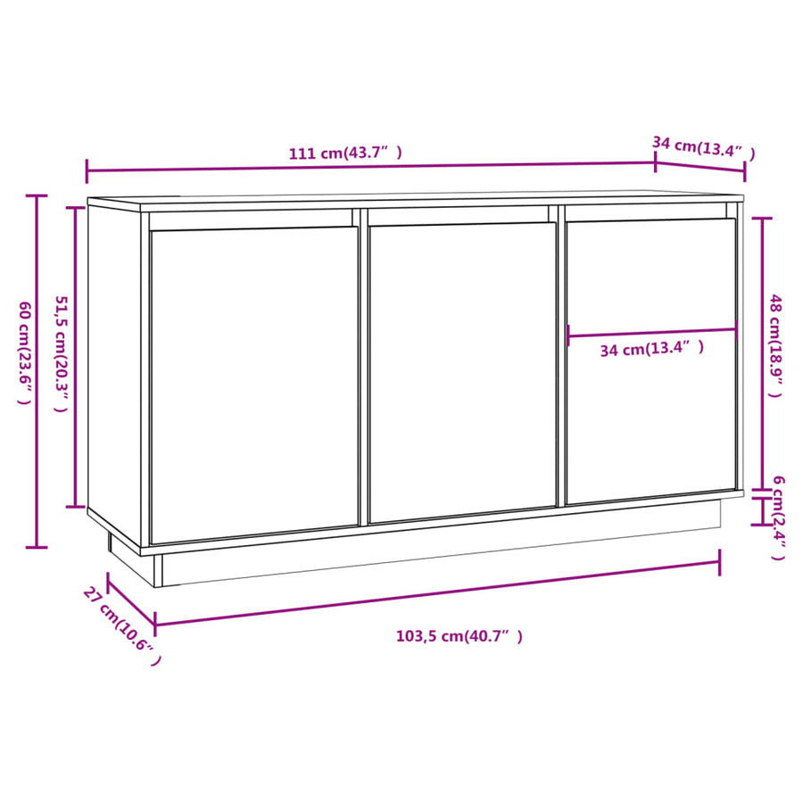 Dressoir X34X60 Cm Massief Grenenhout Wit