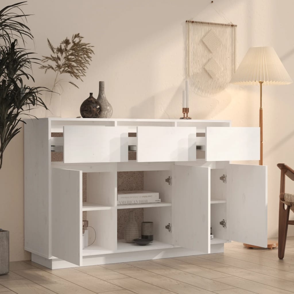 Dressoir 0X34X75 Cm Massief Grenenhout Wit