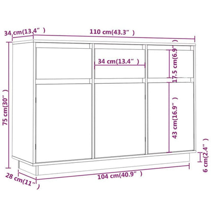 Dressoir 0X34X75 Cm Massief Grenenhout Wit