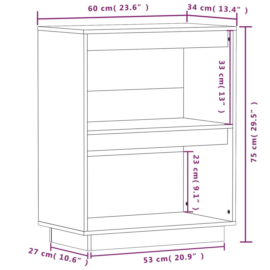 Wandkast 60X34X75 Cm Massief Grenenhout Zwart