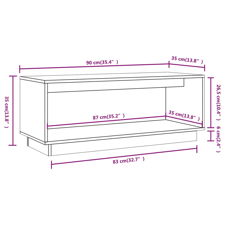 Tv-Meubel 90X35X35 Cm Massief Grenenhout Grijs