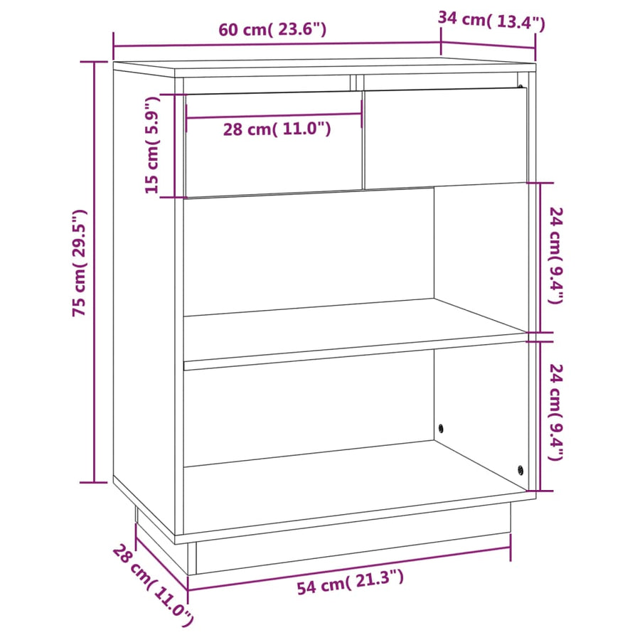 Wandkast 60X34X75 Cm Massief Grenenhout Wit