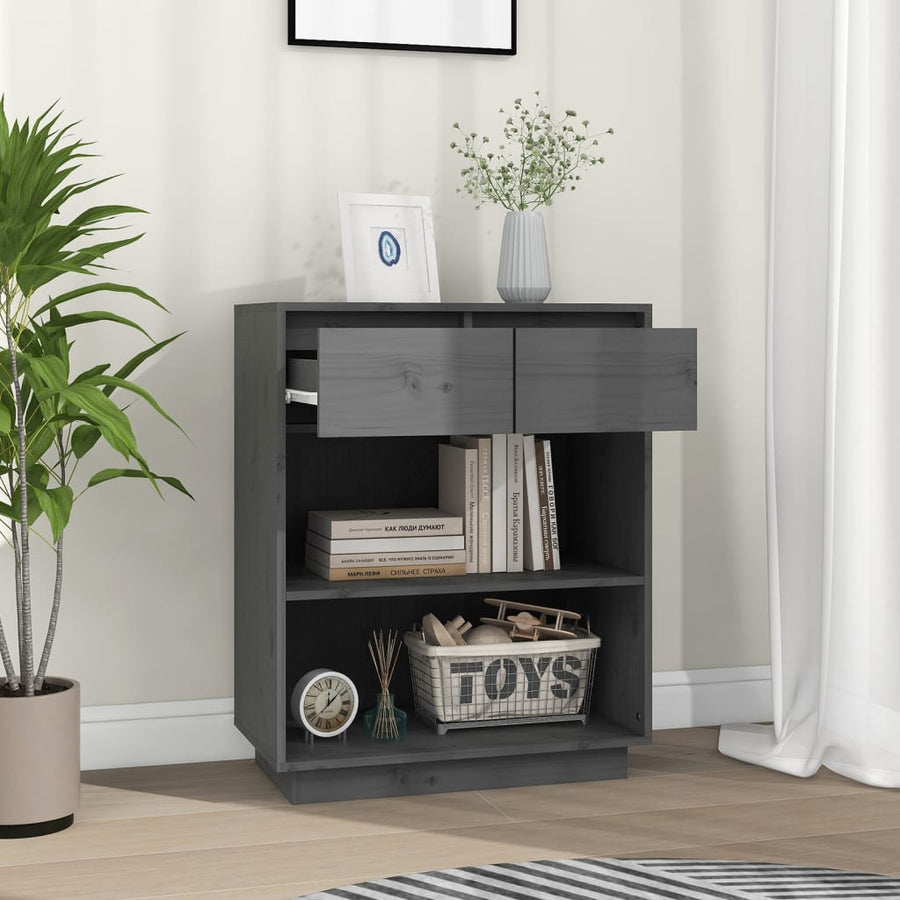 Wandkast 60X34X75 Cm Massief Grenenhout Grijs