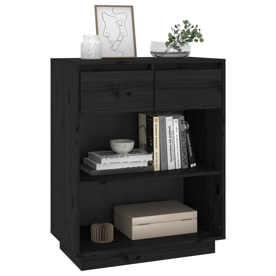 Wandkast 60X34X75 Cm Massief Grenenhout Zwart