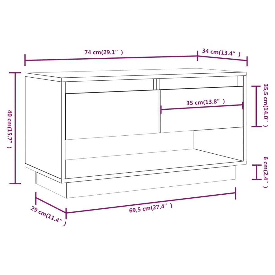 Tv-Meubel 74X34X40 Cm Massief Grenenhout Zwart