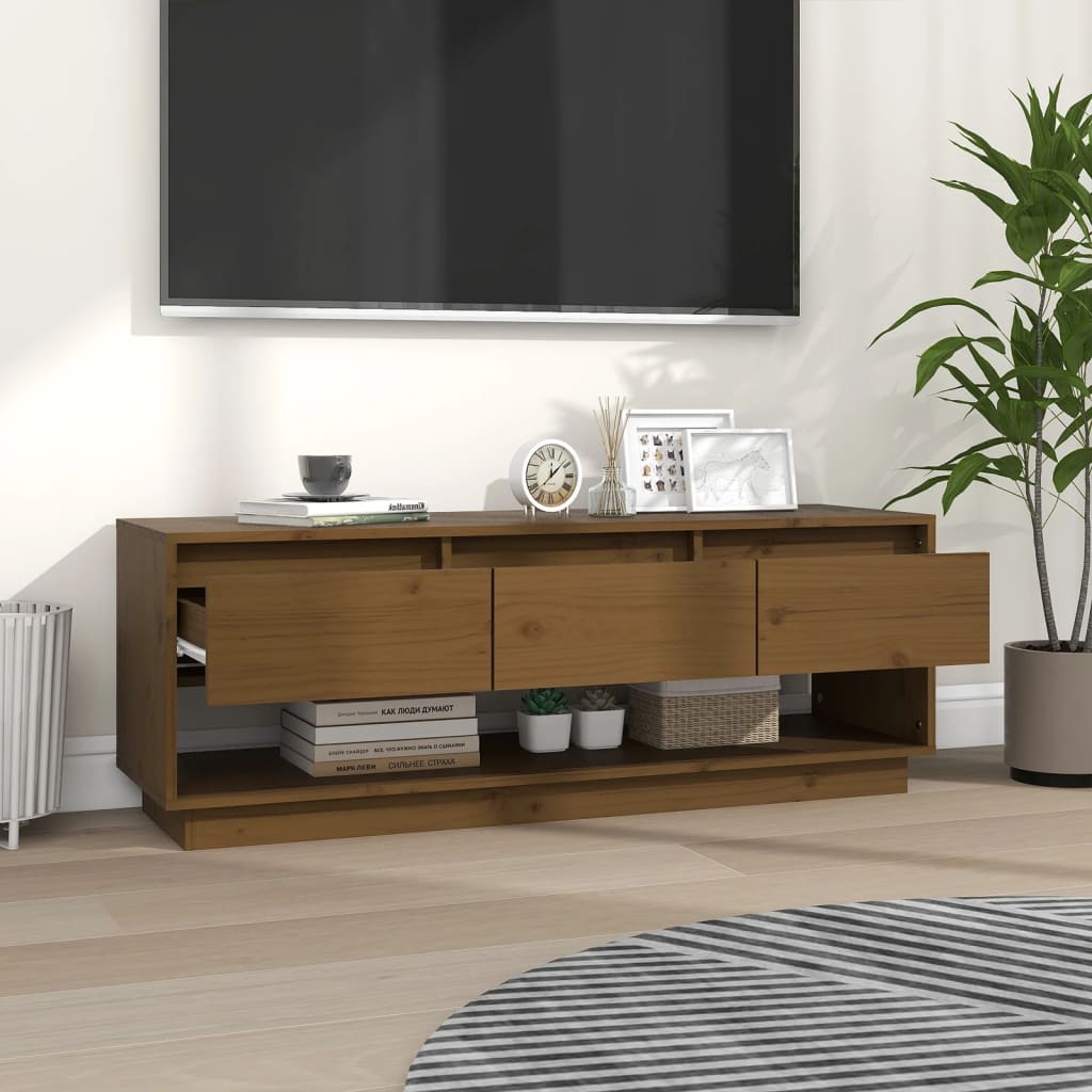 Tv-Meubel 0,5X34X40 Cm Massief Grenenhout Honingbruin