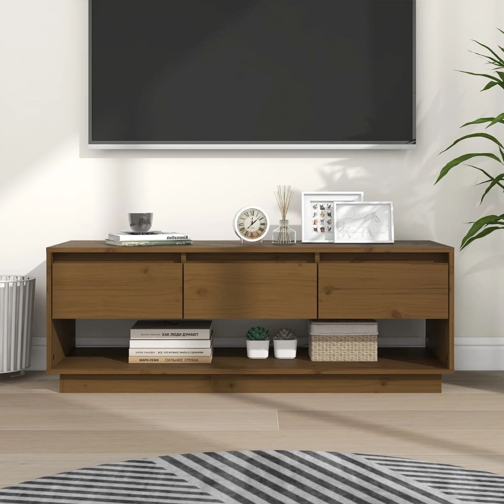 Tv-Meubel 0,5X34X40 Cm Massief Grenenhout Honingbruin