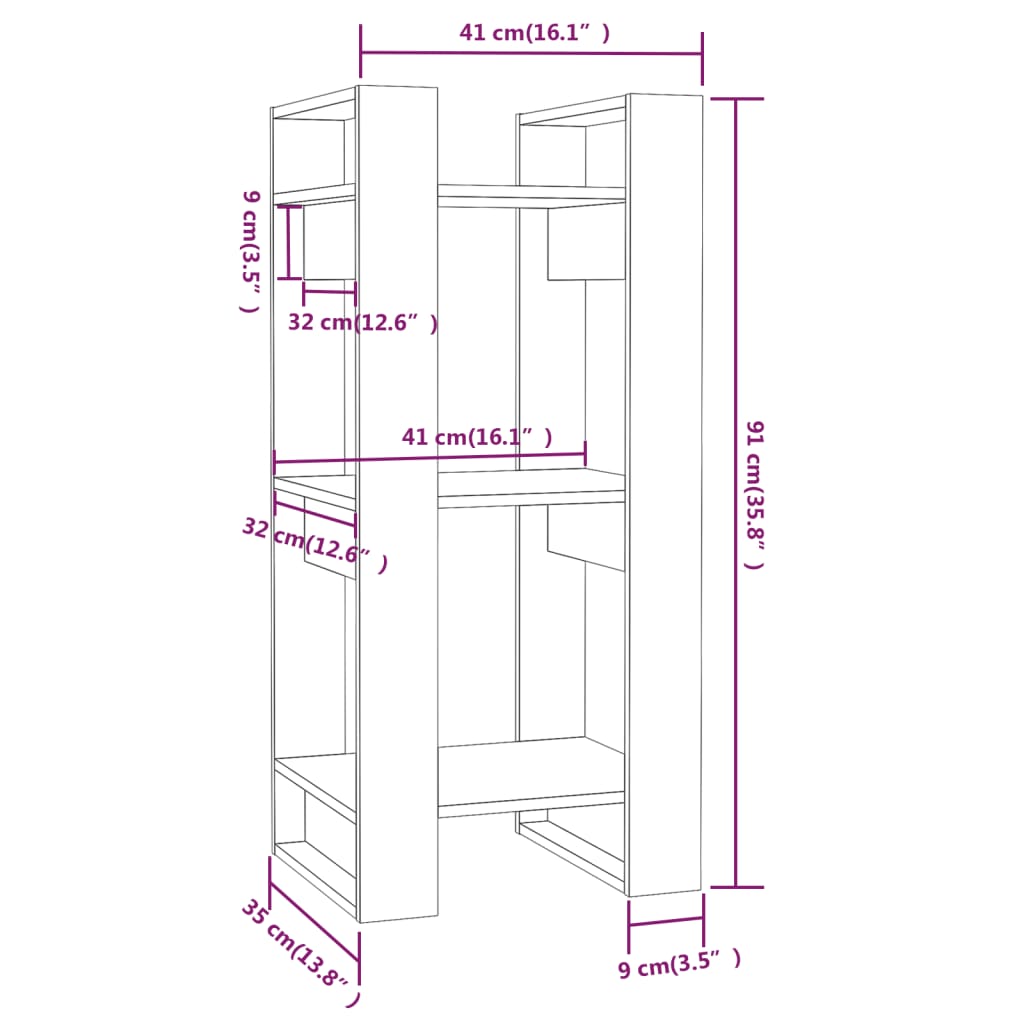 Boekenkast/kamerscherm 41x35x91 cm massief grenenhout grijs Grijs