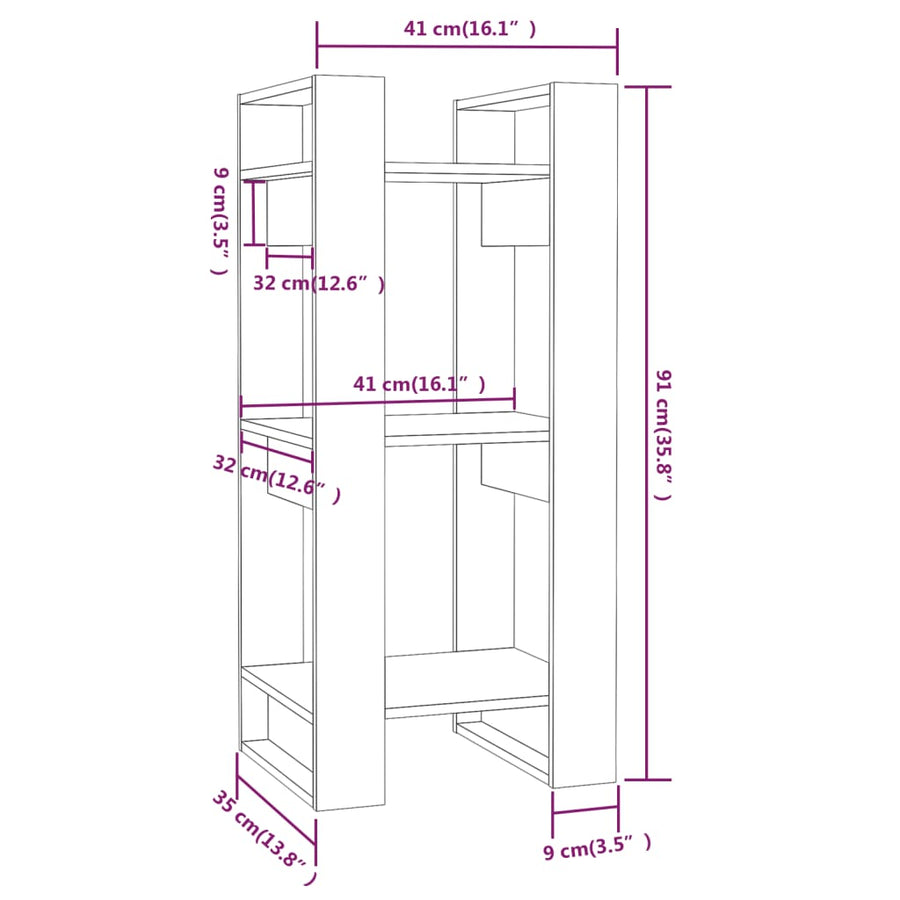 Boekenkast/kamerscherm 41x35x91 cm massief grenenhout grijs Grijs