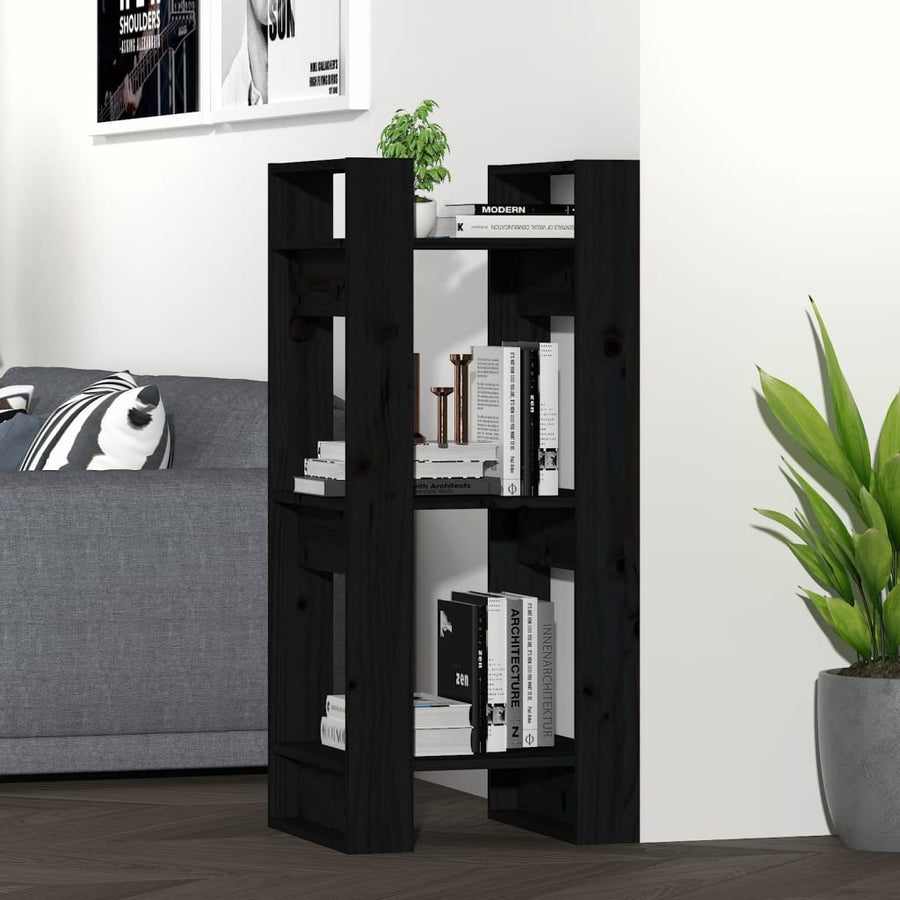 Boekenkast/Kamerscherm 4X35X9 Cm Massief Grenenhout Zwart