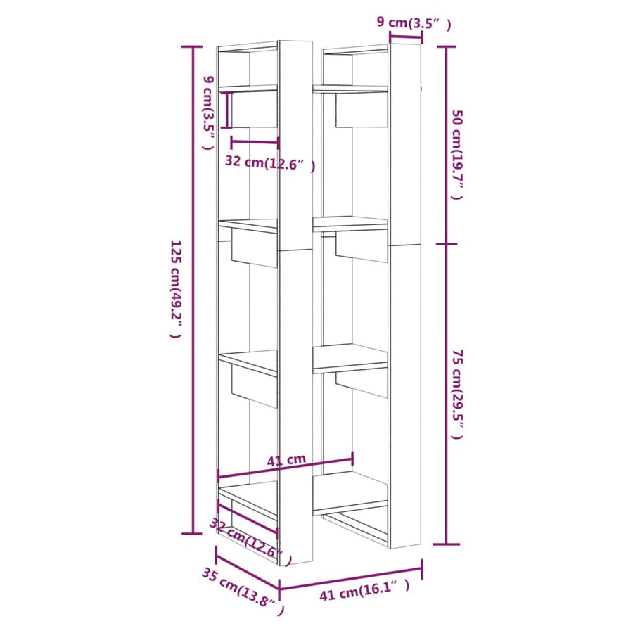 Boekenkast/Kamerscherm 4X35X25 Cm Massief Grenenhout Naturel
