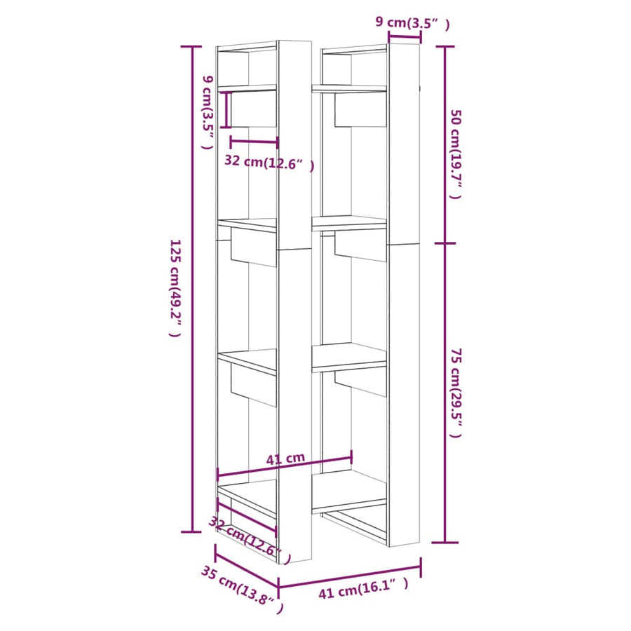 Boekenkast/Kamerscherm 4X35X25 Cm Massief Grenenhout Grijs