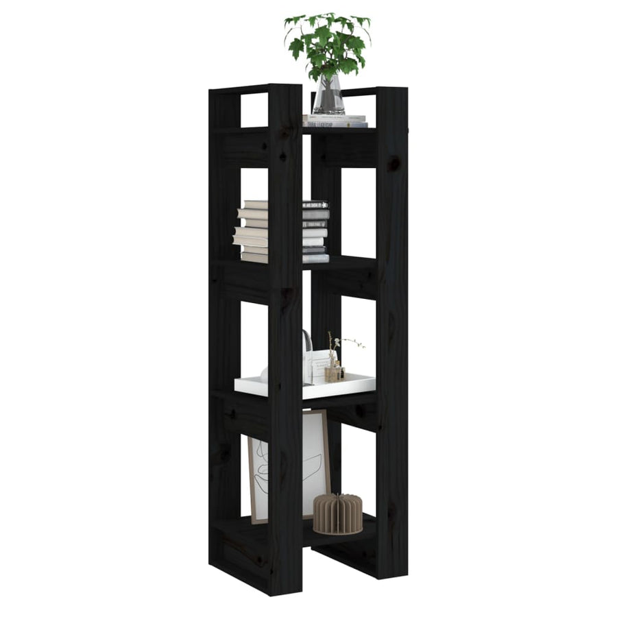Boekenkast/Kamerscherm 4X35X25 Cm Massief Grenenhout Zwart