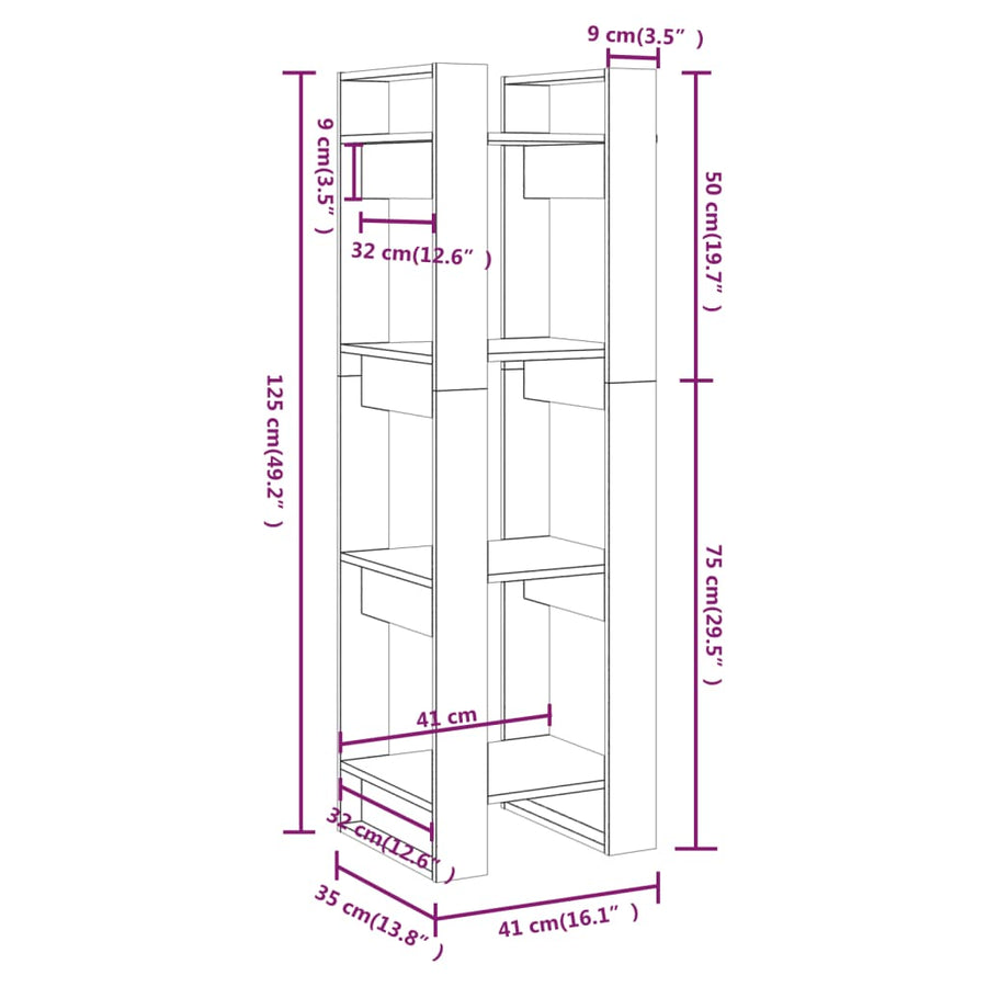 Boekenkast/Kamerscherm 4X35X25 Cm Massief Grenenhout Zwart