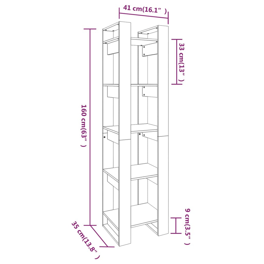 Boekenkast/Kamerscherm 4X35X60 Cm Massief Grenenhout Zwart