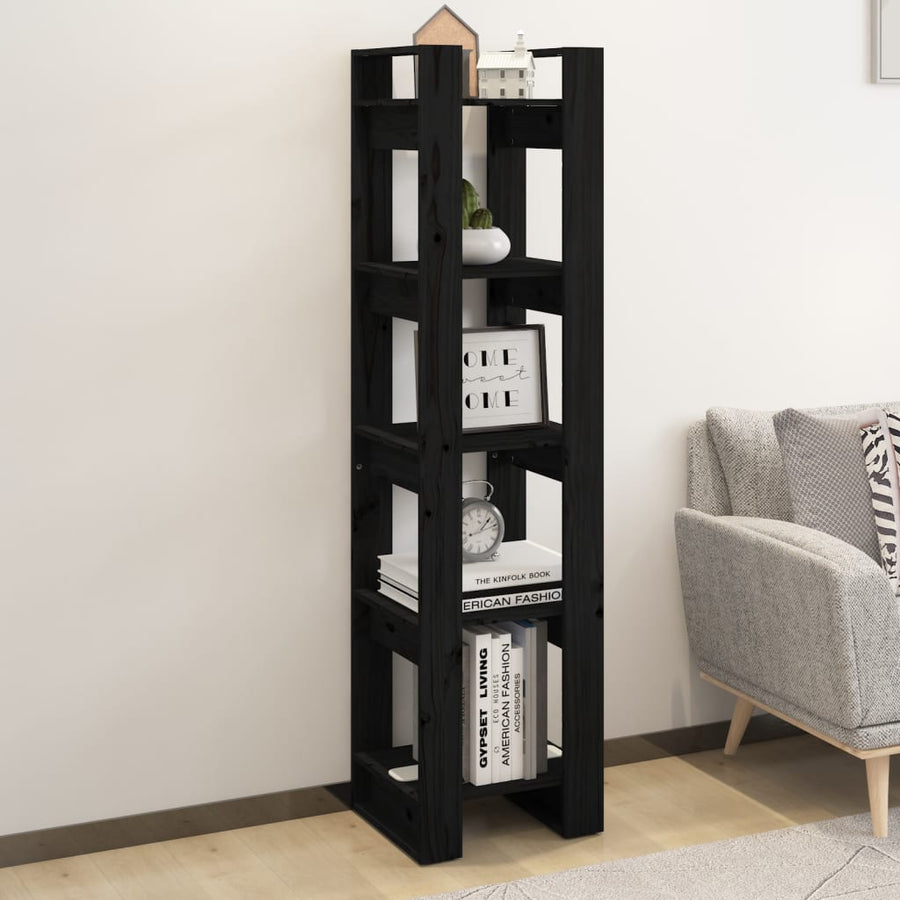 Boekenkast/Kamerscherm 4X35X60 Cm Massief Grenenhout Zwart