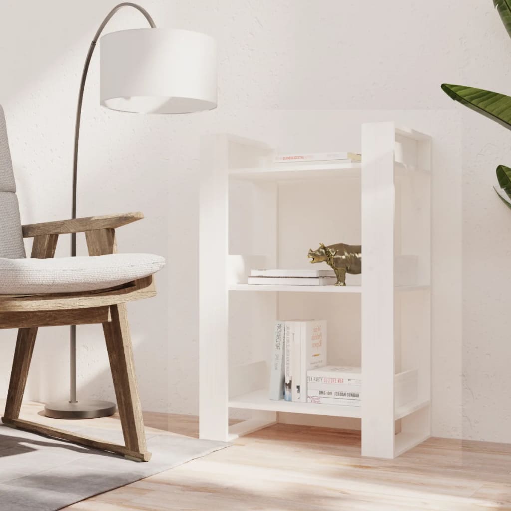 Boekenkast/Kamerscherm 60X35X9 Cm Massief Grenenhout Wit