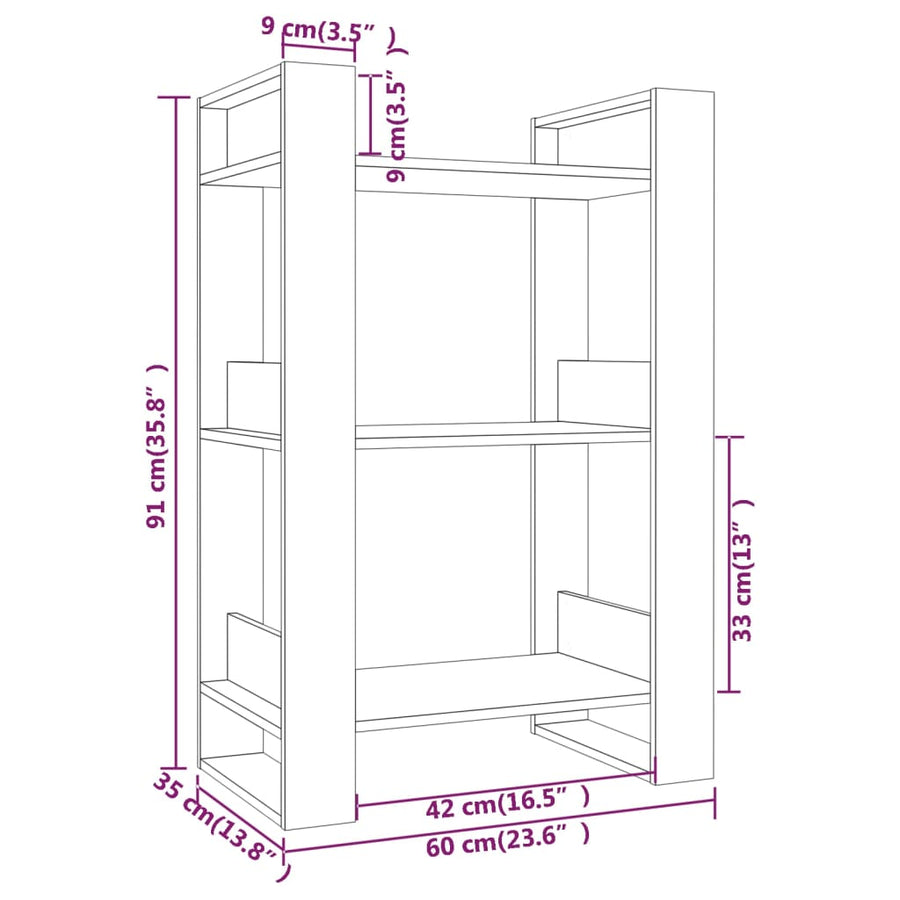 Boekenkast/Kamerscherm 60X35X9 Cm Massief Grenenhout Wit