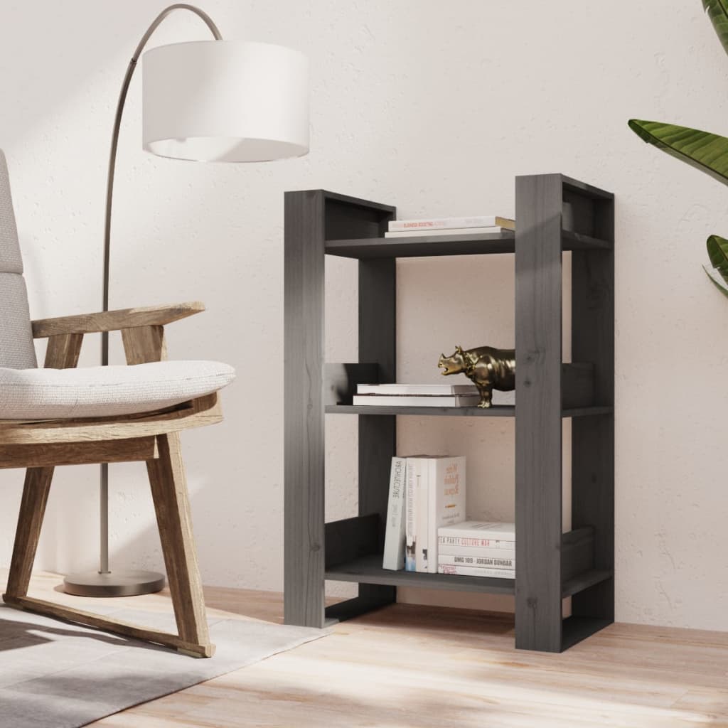 Boekenkast/kamerscherm 60x35x91 cm massief grenenhout grijs Grijs