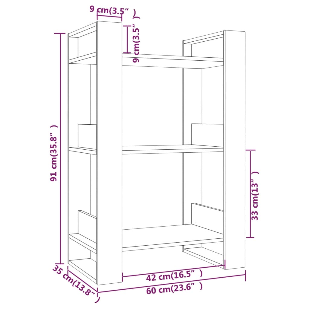 Boekenkast/kamerscherm 60x35x91 cm massief grenenhout grijs Grijs