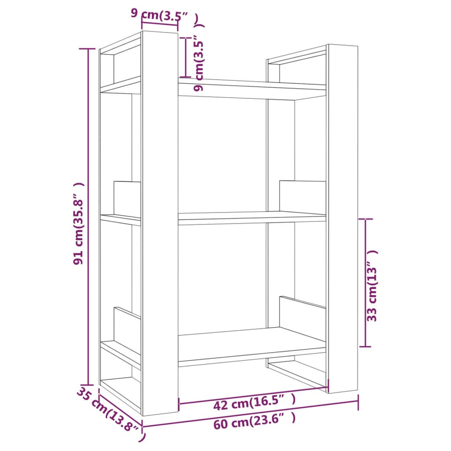 Boekenkast/kamerscherm 60x35x91 cm massief grenenhout grijs Grijs