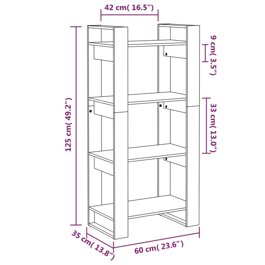 Boekenkast/Kamerscherm 60X35X25 Cm Massief Hout Grijs