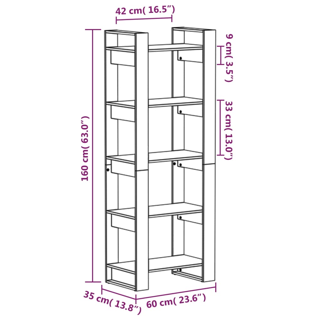 Boekenkast/Kamerscherm 60X35X60 Cm Massief Hout Grijs