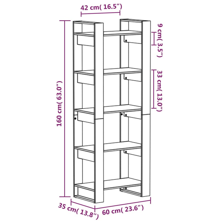 Boekenkast/Kamerscherm 60X35X60 Cm Massief Hout Grijs