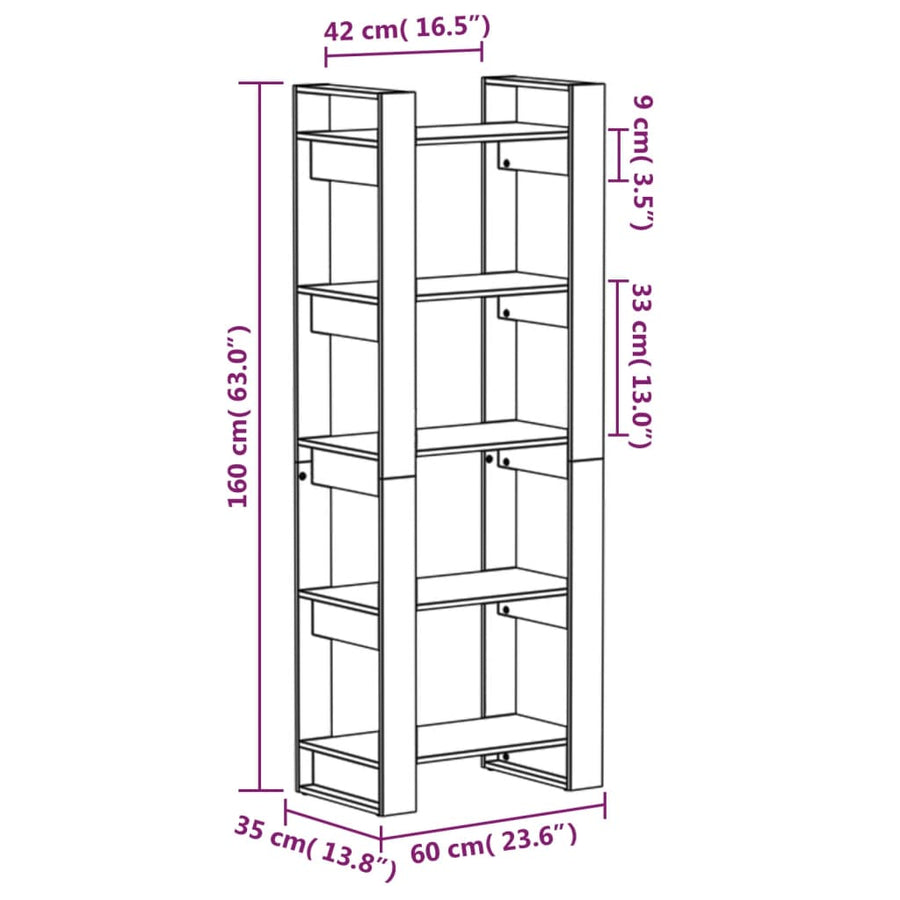 Boekenkast/Kamerscherm 60X35X60 Cm Massief Hout Zwart